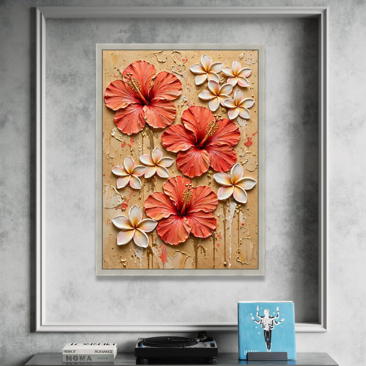 Vibrant Hibiscus and Plumeria Flowers Canvas Wall Art, Tropical Floral Home Decoration, Bold Summer Bloom Canvas, Tropical Canvas Print Art