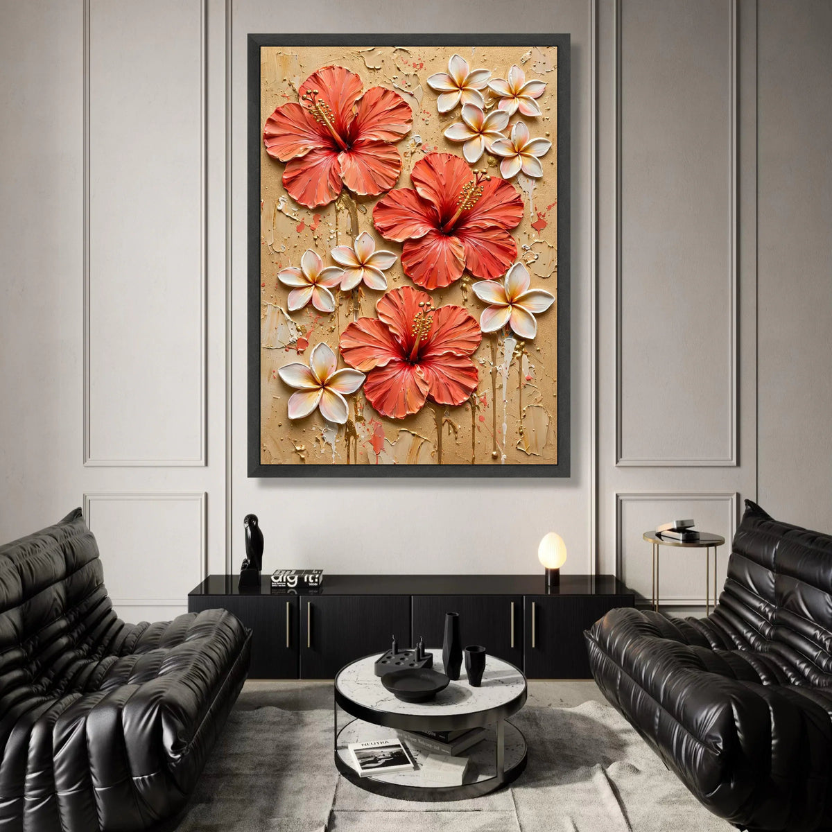 Vibrant Hibiscus and Plumeria Flowers Canvas Wall Art, Tropical Floral Home Decoration, Bold Summer Bloom Canvas, Tropical Canvas Print Art