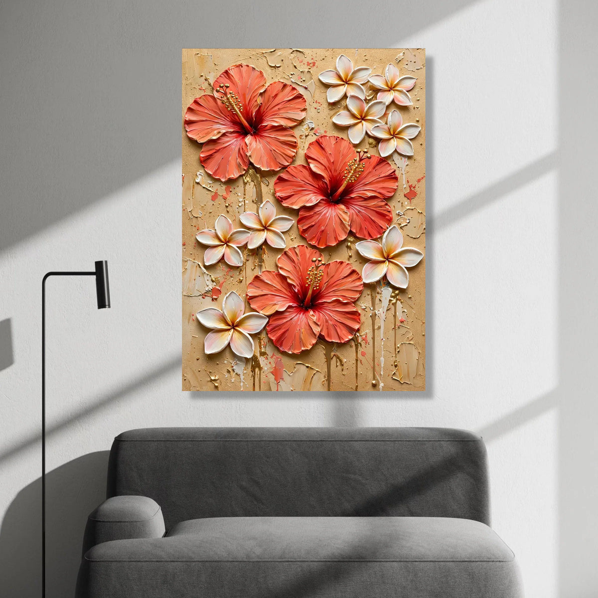 Vibrant Hibiscus and Plumeria Flowers Canvas Wall Art, Tropical Floral Home Decoration, Bold Summer Bloom Canvas, Tropical Canvas Print Art