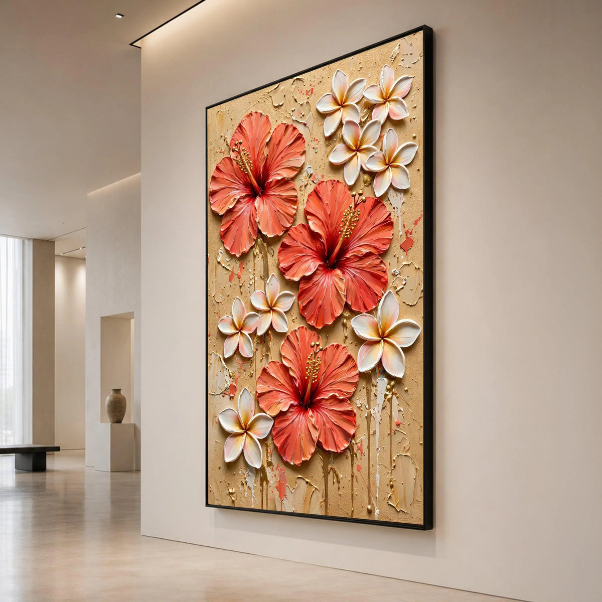 Vibrant Hibiscus and Plumeria Flowers Canvas Wall Art, Tropical Floral Home Decoration, Bold Summer Bloom Canvas, Tropical Canvas Print Art