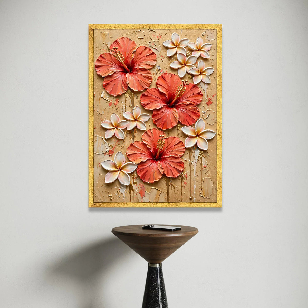 Vibrant Hibiscus and Plumeria Flowers Canvas Wall Art, Tropical Floral Home Decoration, Bold Summer Bloom Canvas, Tropical Canvas Print Art
