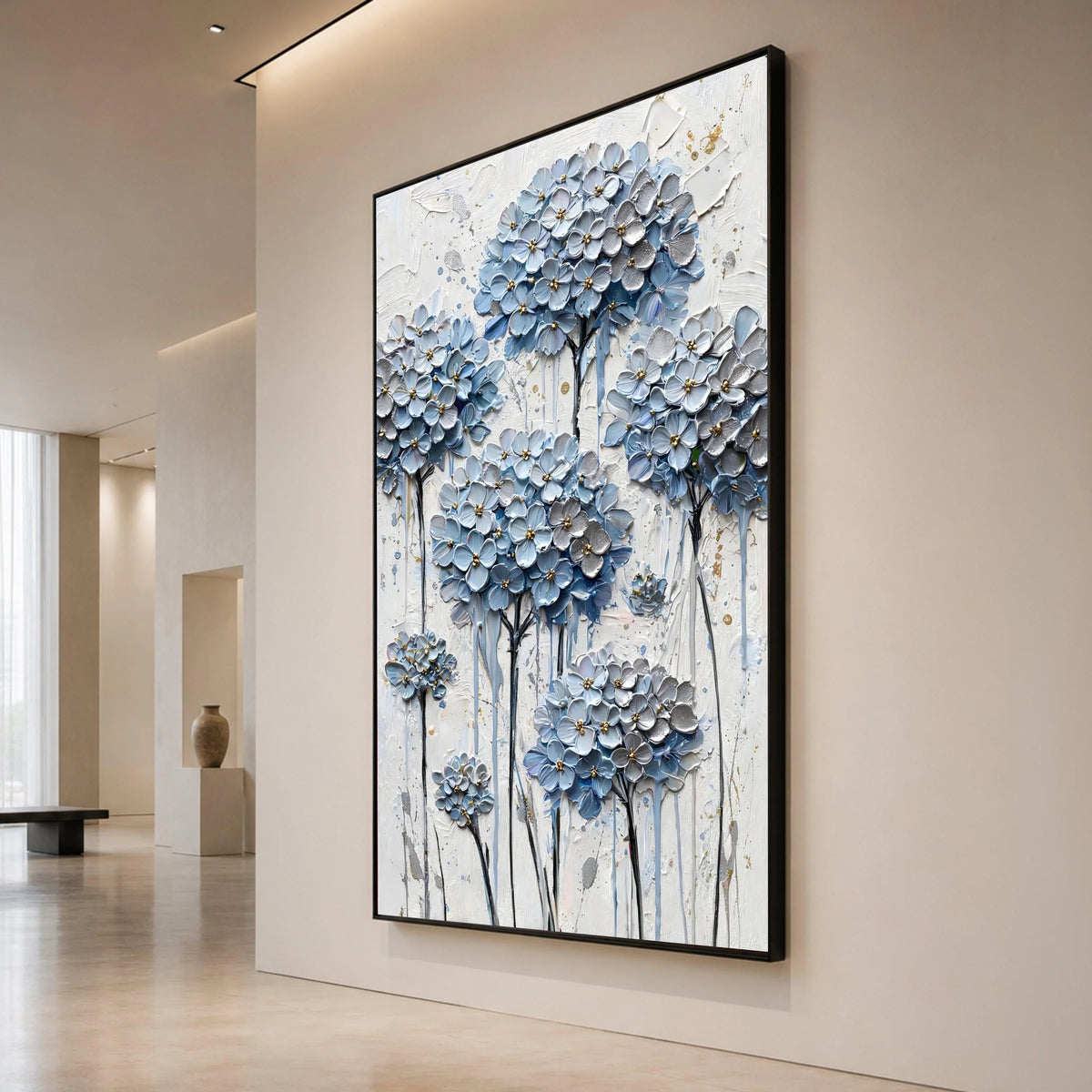 Blue Hydrangea Bloom Canvas Wall Art, Floral Bouquet Painting, Modern Flower Canvas, Elegant Home Decoration, Ready to Hang Canvas Print Art