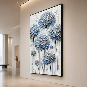 Blue Hydrangea Bloom Canvas Wall Art, Floral Bouquet Painting, Modern Flower Canvas, Elegant Home Decoration, Ready to Hang Canvas Print Art