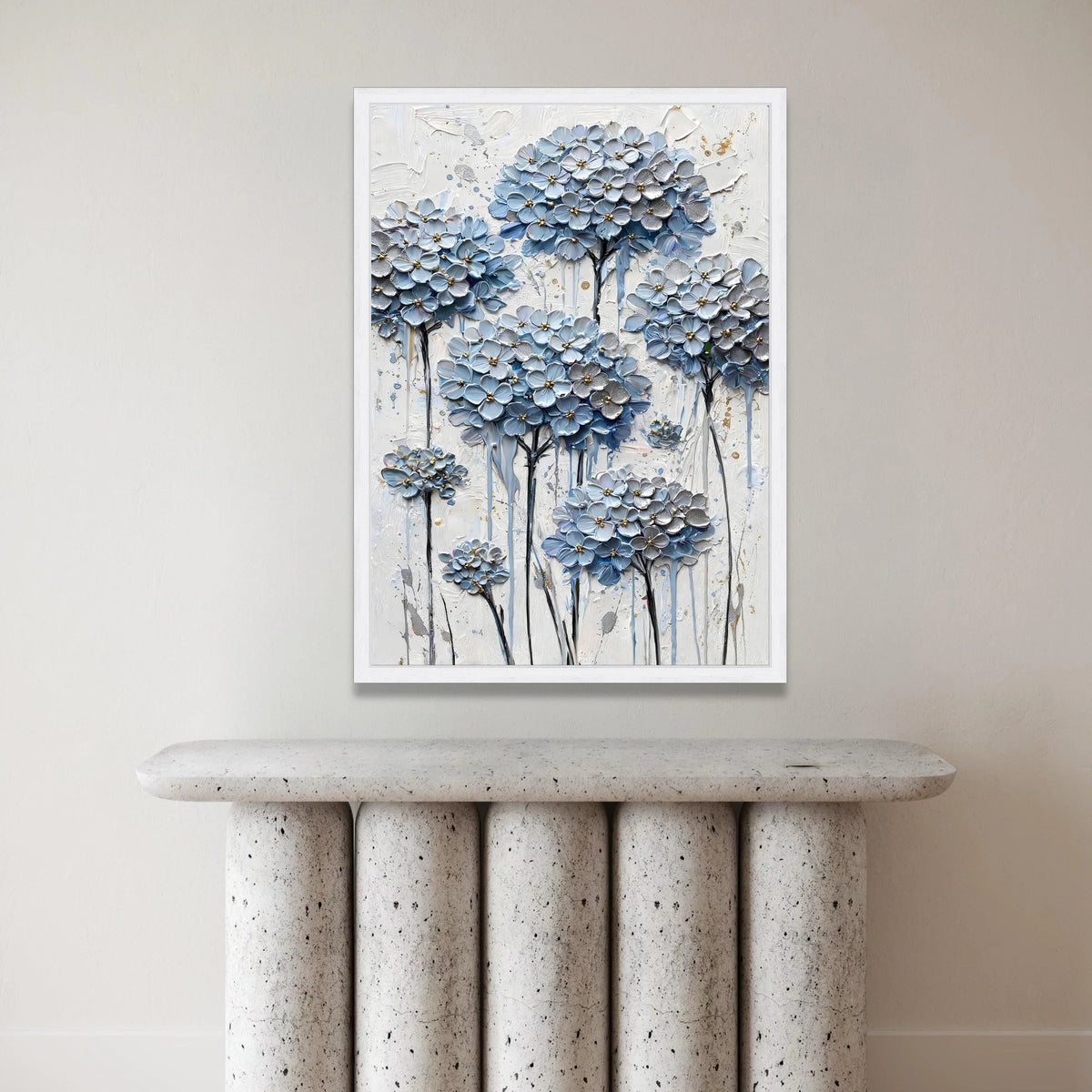 Blue Hydrangea Bloom Canvas Wall Art, Floral Bouquet Painting, Modern Flower Canvas, Elegant Home Decoration, Ready to Hang Canvas Print Art
