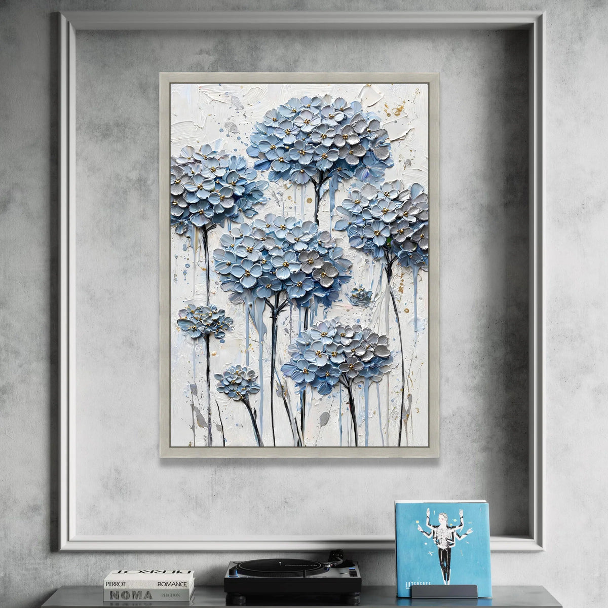 Blue Hydrangea Bloom Canvas Wall Art, Floral Bouquet Painting, Modern Flower Canvas, Elegant Home Decoration, Ready to Hang Canvas Print Art
