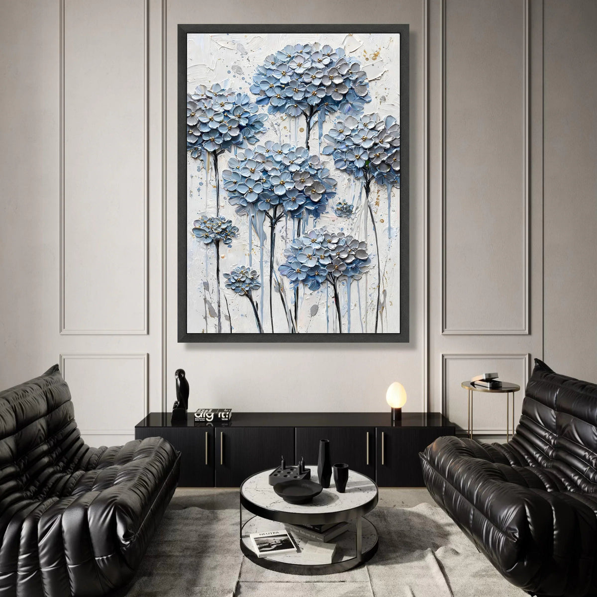 Blue Hydrangea Bloom Canvas Wall Art, Floral Bouquet Painting, Modern Flower Canvas, Elegant Home Decoration, Ready to Hang Canvas Print Art