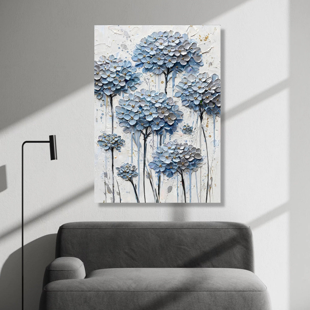Blue Hydrangea Bloom Canvas Wall Art, Floral Bouquet Painting, Modern Flower Canvas, Elegant Home Decoration, Ready to Hang Canvas Print Art