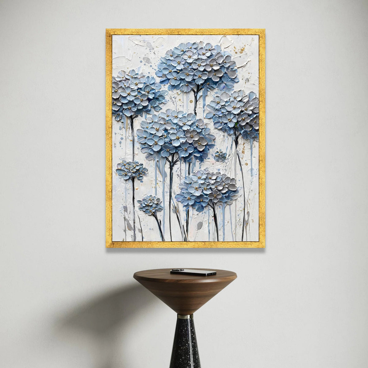 Blue Hydrangea Bloom Canvas Wall Art, Floral Bouquet Painting, Modern Flower Canvas, Elegant Home Decoration, Ready to Hang Canvas Print Art