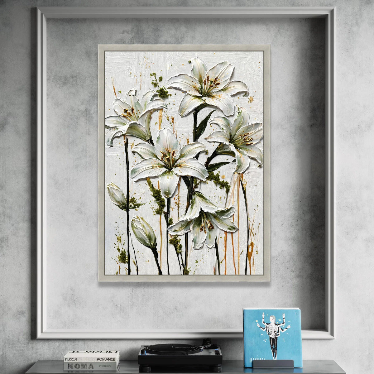 Elegant White Lilies Canvas Wall Art, Floral Botanical Canvas, Modern Nature Print, Home Decor Flower Design, Ready to Hang Canvas Print Art