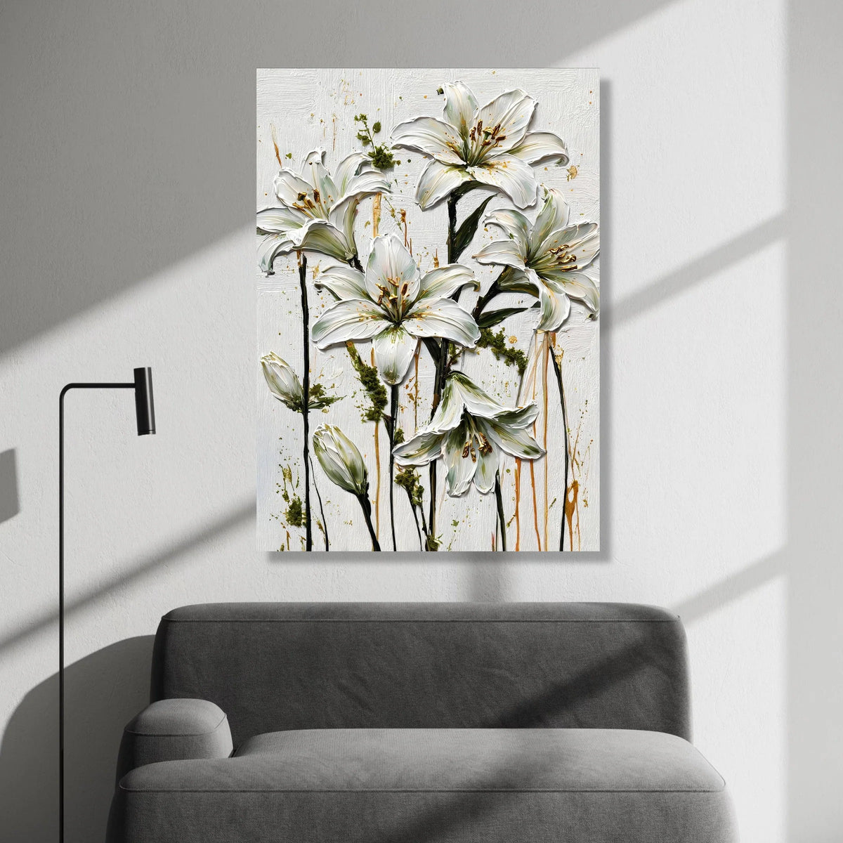 Elegant White Lilies Canvas Wall Art, Floral Botanical Canvas, Modern Nature Print, Home Decor Flower Design, Ready to Hang Canvas Print Art