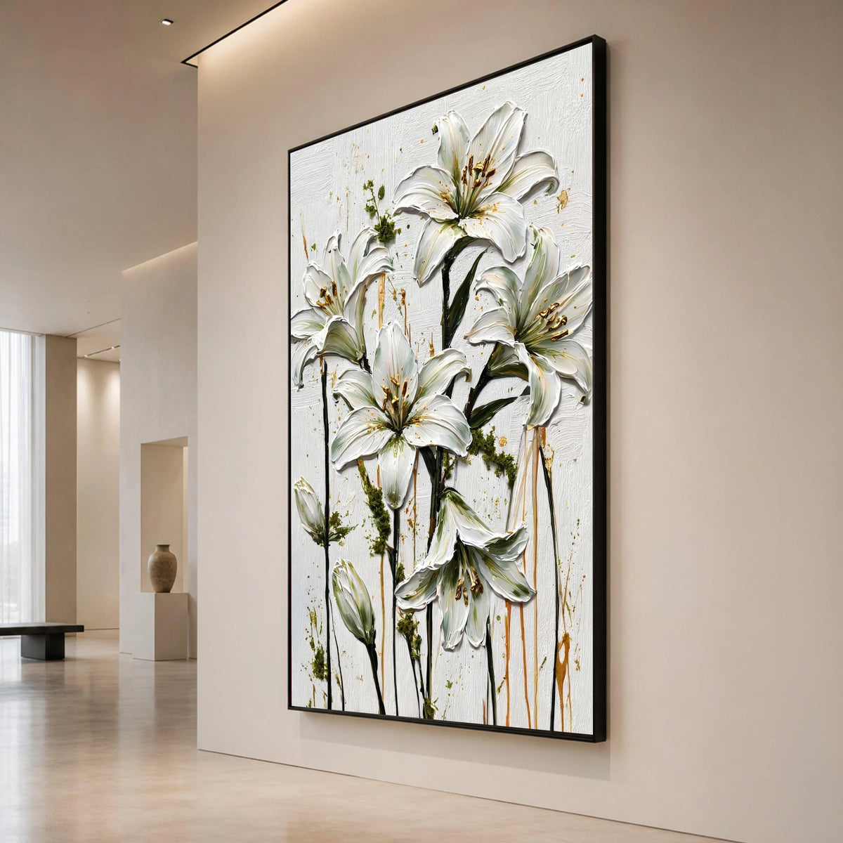 Elegant White Lilies Canvas Wall Art, Floral Botanical Canvas, Modern Nature Print, Home Decor Flower Design, Ready to Hang Canvas Print Art