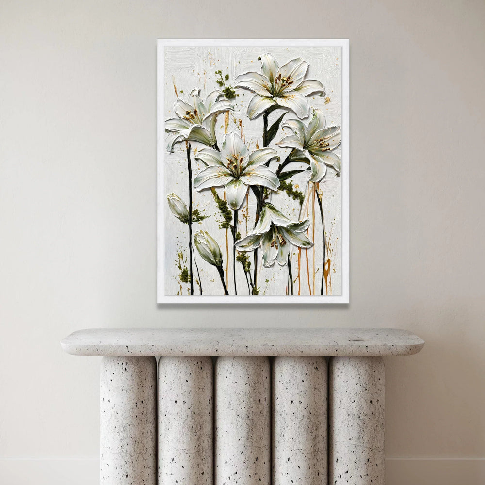 Elegant White Lilies Canvas Wall Art, Floral Botanical Canvas, Modern Nature Print, Home Decor Flower Design, Ready to Hang Canvas Print Art
