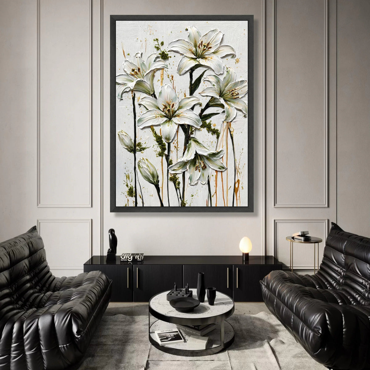 Elegant White Lilies Canvas Wall Art, Floral Botanical Canvas, Modern Nature Print, Home Decor Flower Design, Ready to Hang Canvas Print Art
