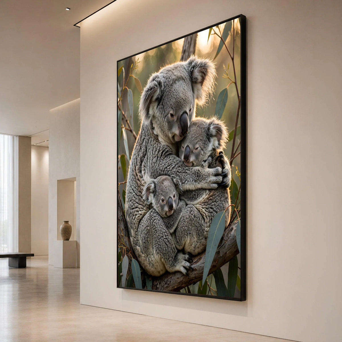 Cozy Koala Family Embrace Canvas, Australian Wildlife Wall Art, Nature Animal Decor, Forest Tree Branch Home Decoration Canvas Print Art