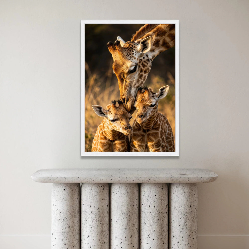 Tender Giraffe Family Moment, Safari Wildlife Canvas, Animal Mother and Babies Wall Art, Nature Wildlife Canvas Print, Home Canvas Print Art