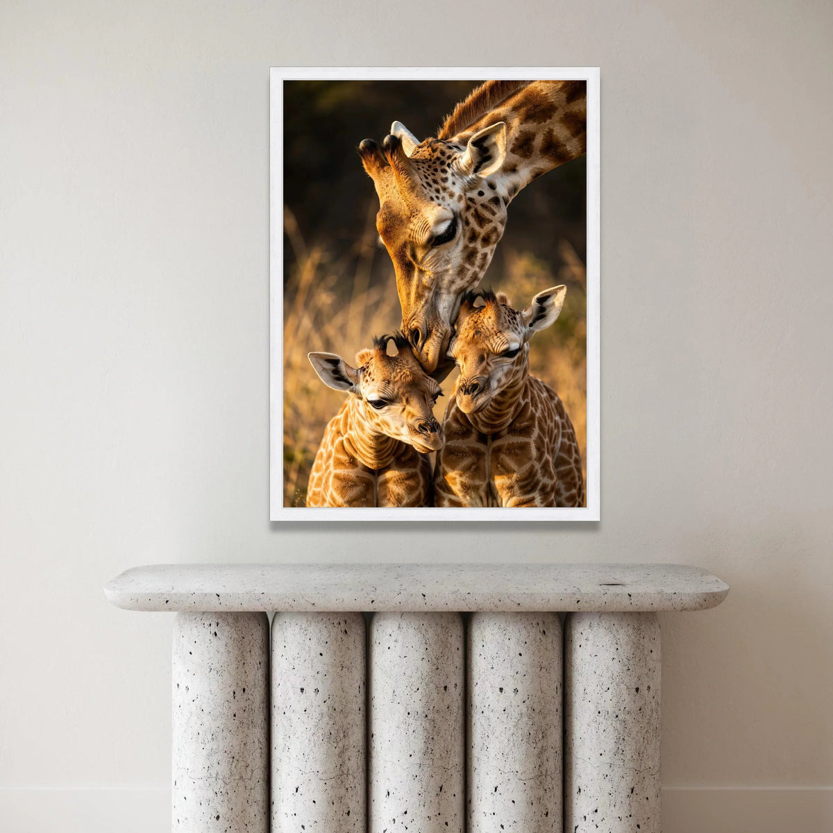 Tender Giraffe Family Moment, Safari Wildlife Canvas, Animal Mother and Babies Wall Art, Nature Wildlife Canvas Print, Home Canvas Print Art