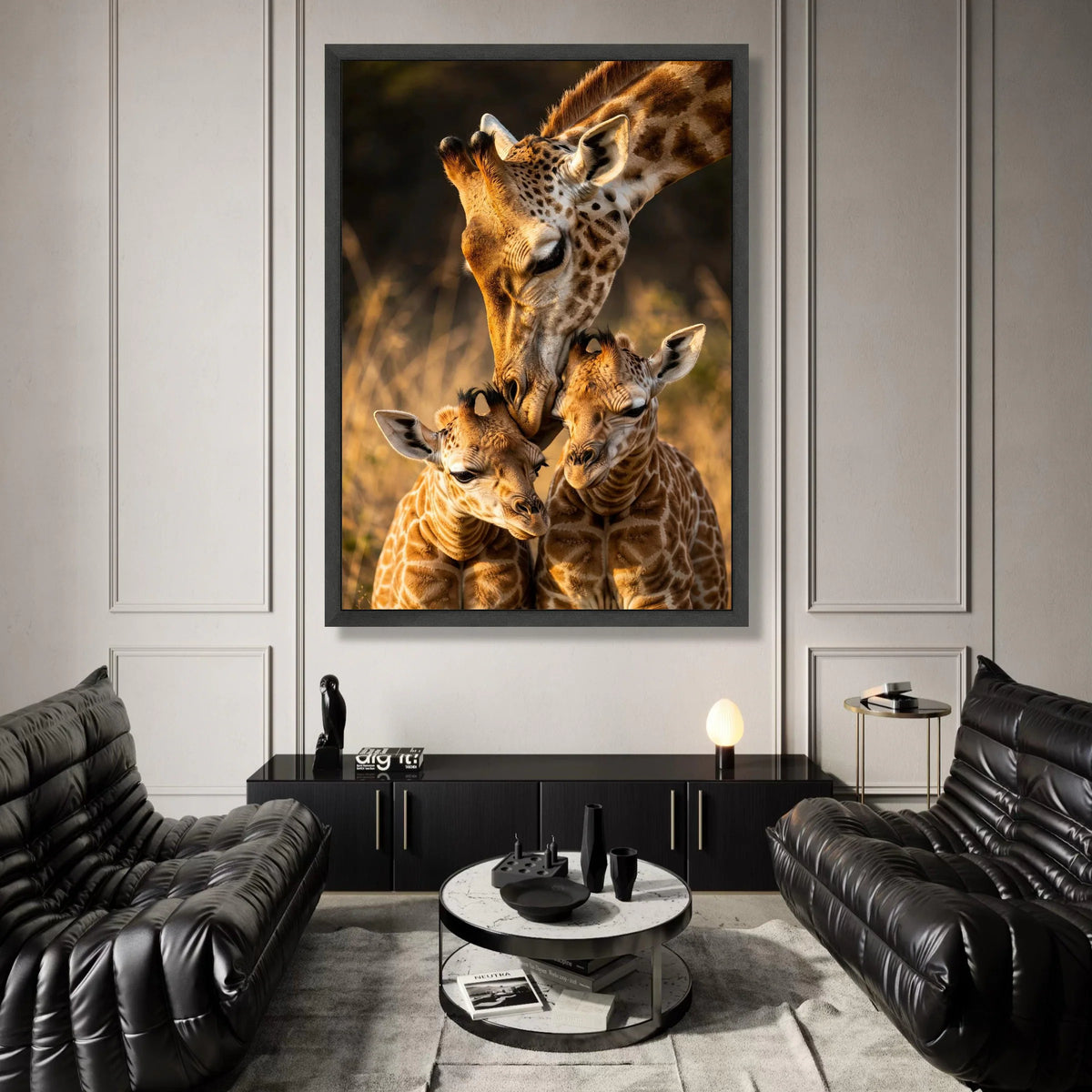 Tender Giraffe Family Moment, Safari Wildlife Canvas, Animal Mother and Babies Wall Art, Nature Wildlife Canvas Print, Home Canvas Print Art