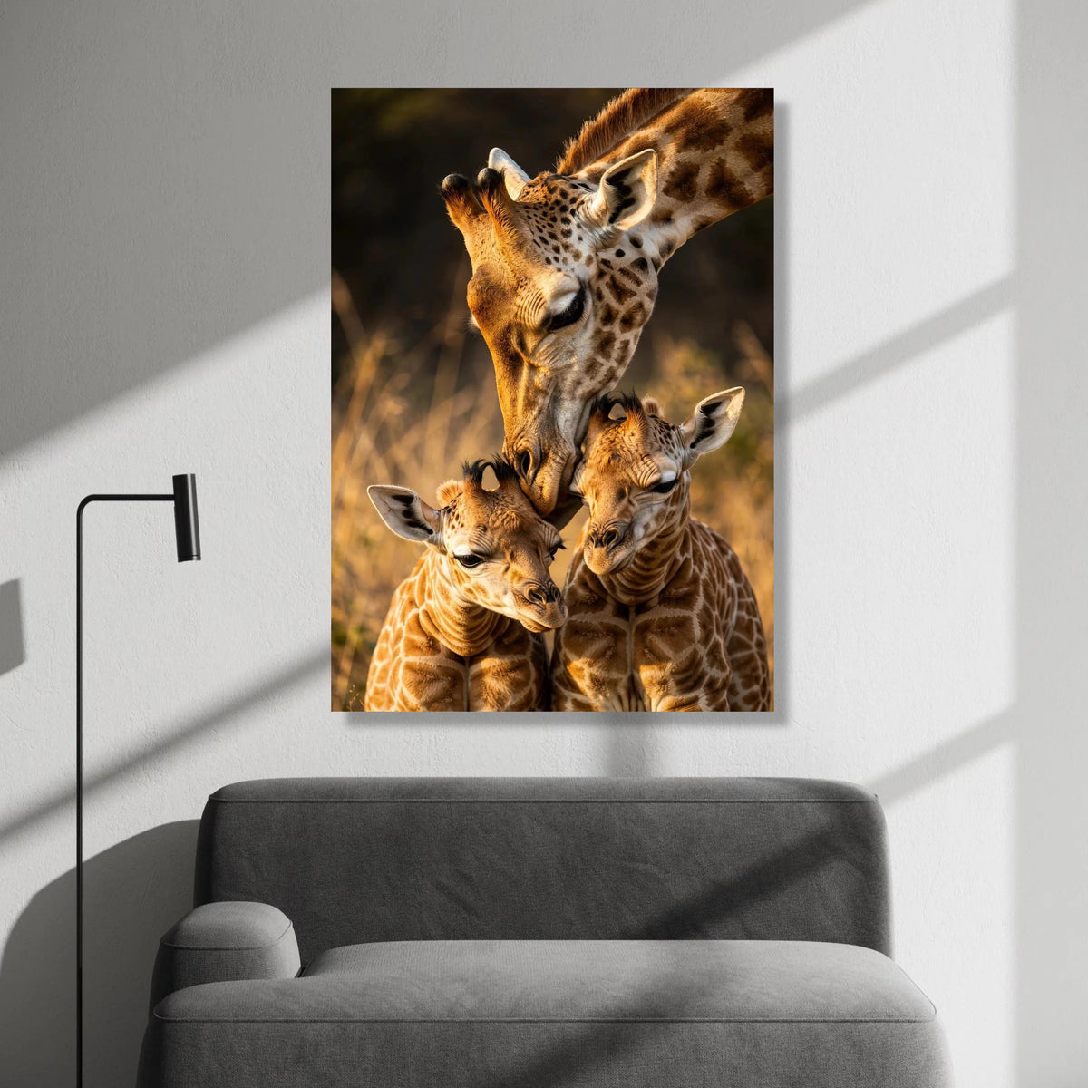 Tender Giraffe Family Moment, Safari Wildlife Canvas, Animal Mother and Babies Wall Art, Nature Wildlife Canvas Print, Home Canvas Print Art
