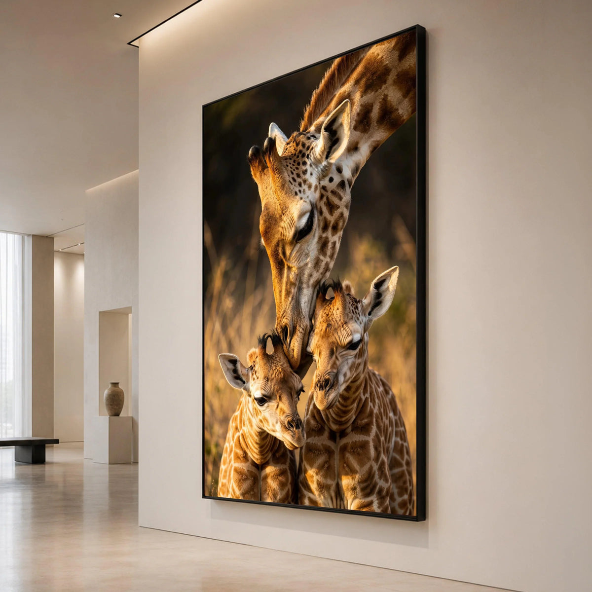 Tender Giraffe Family Moment, Safari Wildlife Canvas, Animal Mother and Babies Wall Art, Nature Wildlife Canvas Print, Home Canvas Print Art