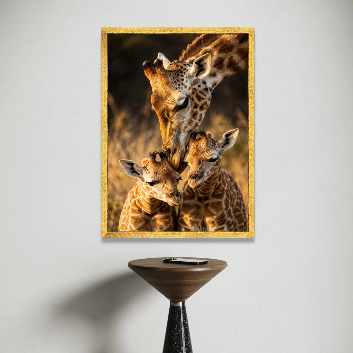 Tender Giraffe Family Moment, Safari Wildlife Canvas, Animal Mother and Babies Wall Art, Nature Wildlife Canvas Print, Home Canvas Print Art