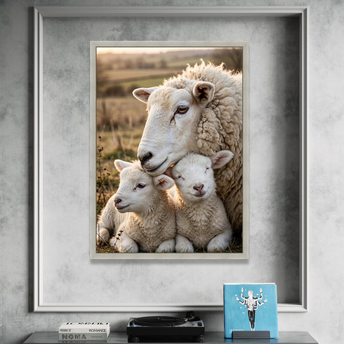 Peaceful Sheep Family Canvas Wall Art, Lamb and Ewe Closeup, Farm Animal Portrait, Cozy Nature Scene, Rustic Country Wall Canvas Print Art