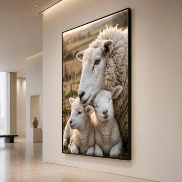 Peaceful Sheep Family Canvas Wall Art, Lamb and Ewe Closeup, Farm Animal Portrait, Cozy Nature Scene, Rustic Country Wall Canvas Print Art