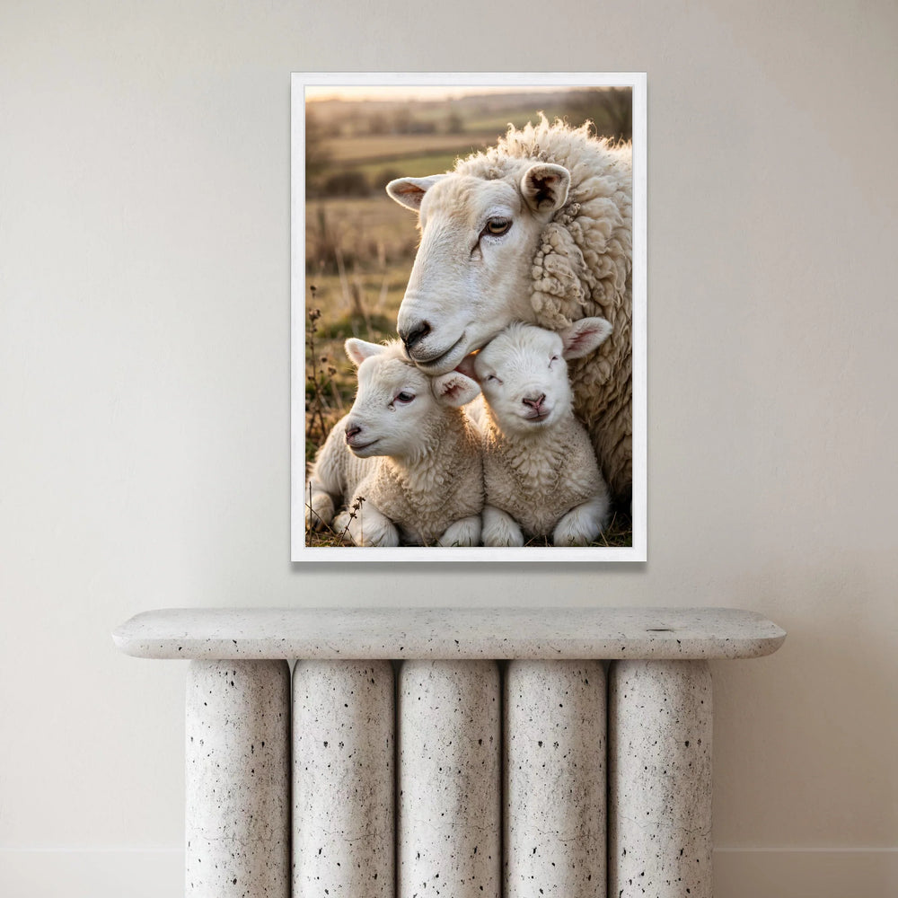 Peaceful Sheep Family Canvas Wall Art, Lamb and Ewe Closeup, Farm Animal Portrait, Cozy Nature Scene, Rustic Country Wall Canvas Print Art