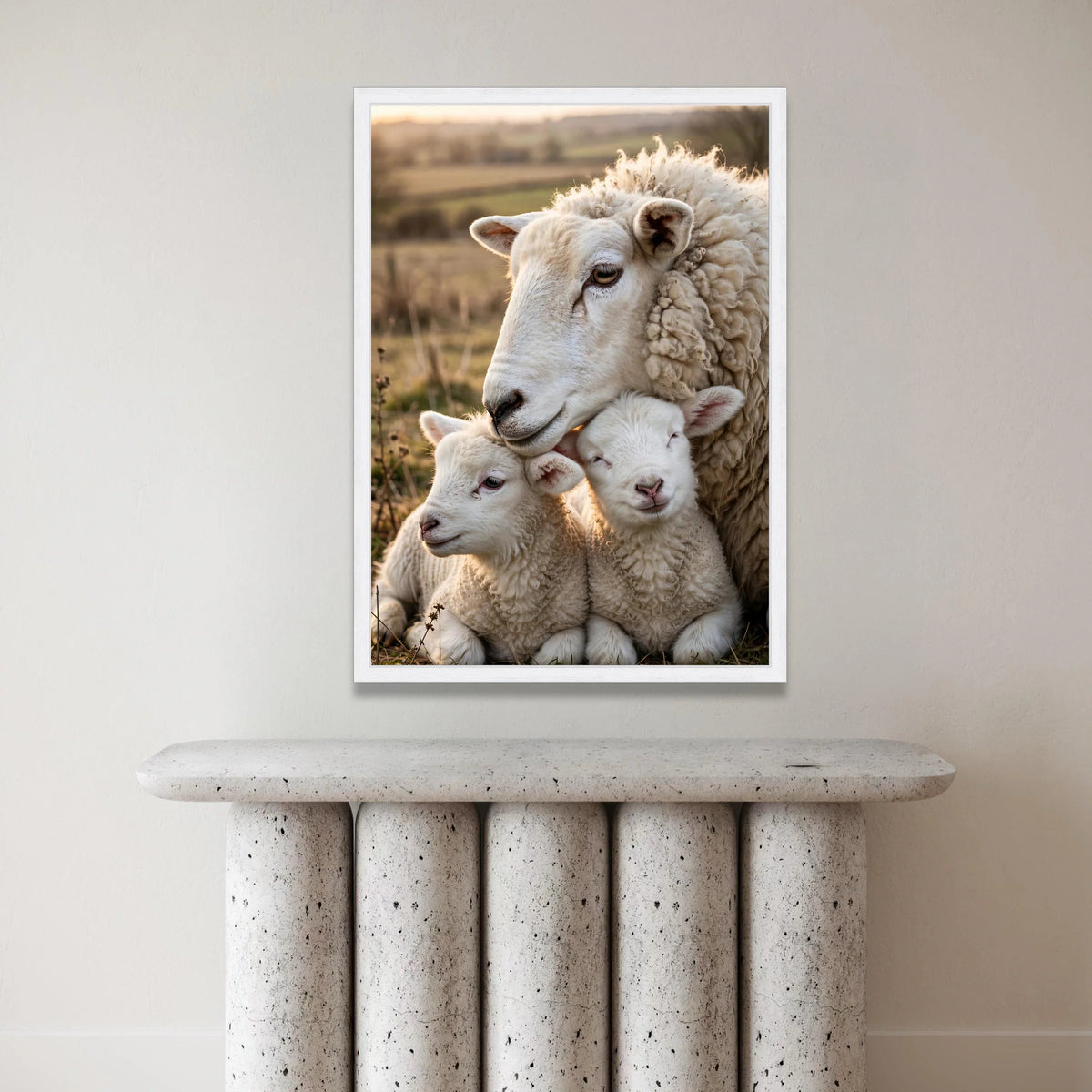 Peaceful Sheep Family Canvas Wall Art, Lamb and Ewe Closeup, Farm Animal Portrait, Cozy Nature Scene, Rustic Country Wall Canvas Print Art