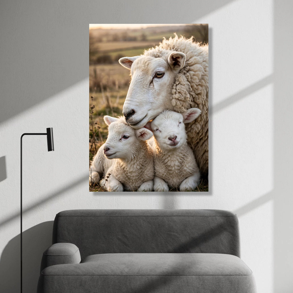 Peaceful Sheep Family Canvas Wall Art, Lamb and Ewe Closeup, Farm Animal Portrait, Cozy Nature Scene, Rustic Country Wall Canvas Print Art