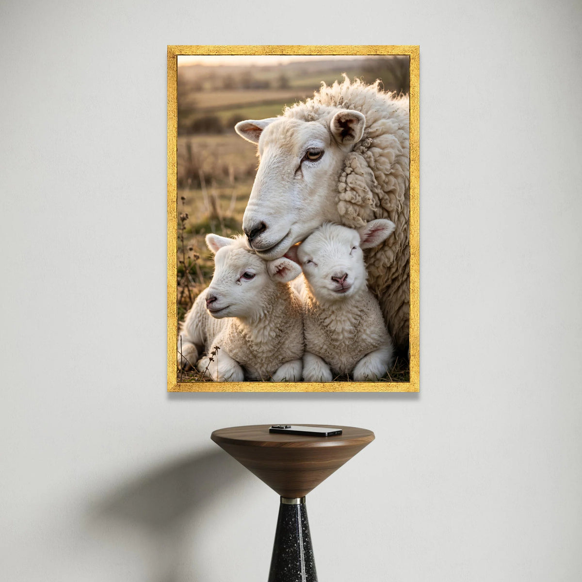 Peaceful Sheep Family Canvas Wall Art, Lamb and Ewe Closeup, Farm Animal Portrait, Cozy Nature Scene, Rustic Country Wall Canvas Print Art