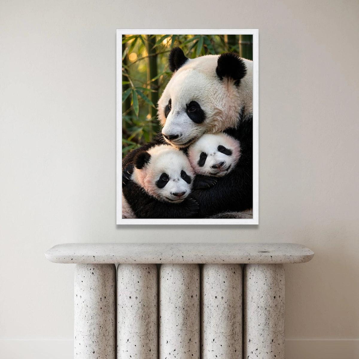 Caring Panda Family, Bamboo Forest Canvas, Animal Wildlife Wall Art, Nature Animal Portrait Canvas, Cozy Home Decoration Canvas Print Art