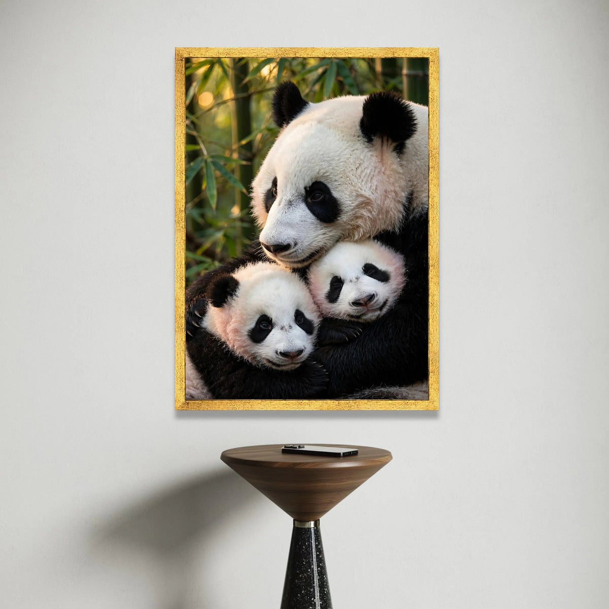 Caring Panda Family, Bamboo Forest Canvas, Animal Wildlife Wall Art, Nature Animal Portrait Canvas, Cozy Home Decoration Canvas Print Art