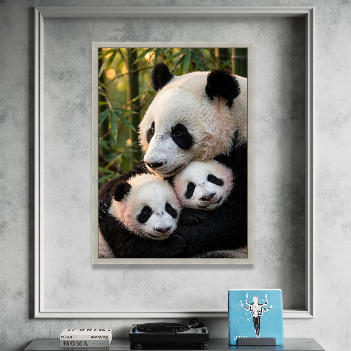 Caring Panda Family, Bamboo Forest Canvas, Animal Wildlife Wall Art, Nature Animal Portrait Canvas, Cozy Home Decoration Canvas Print Art