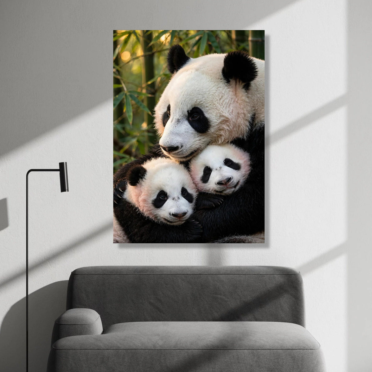 Caring Panda Family, Bamboo Forest Canvas, Animal Wildlife Wall Art, Nature Animal Portrait Canvas, Cozy Home Decoration Canvas Print Art
