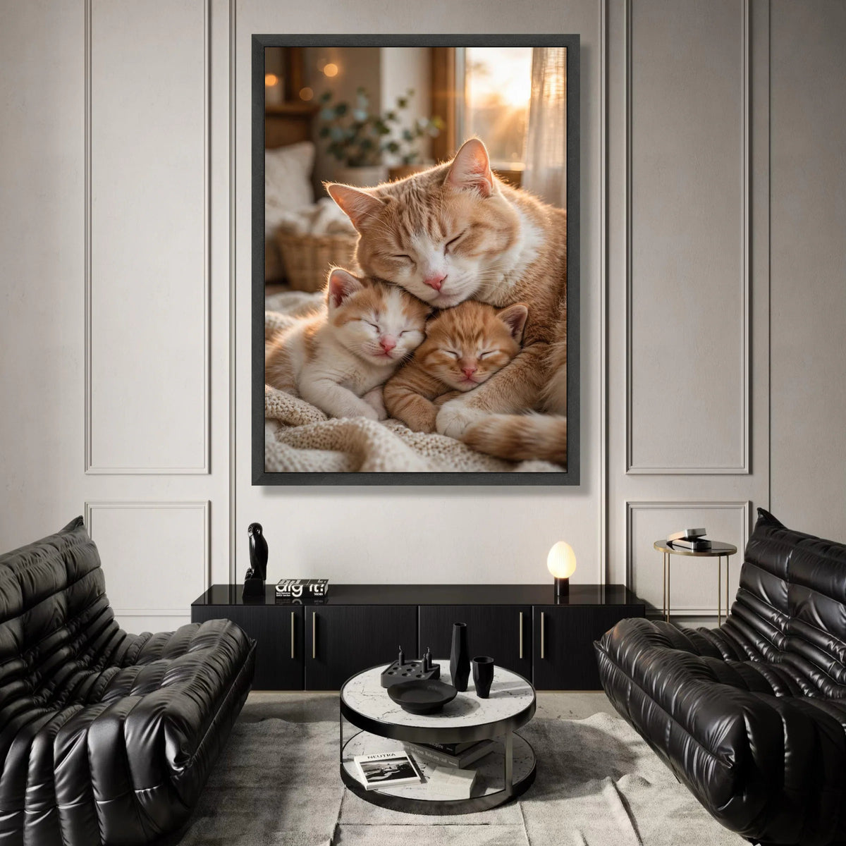 Cozy Cat Family, Sleeping Cats Canvas, Warm Home Decor, Adorable Pet Wall Art, Serene Animal Canvas, Ready to Hang Canvas Canvas Print Art