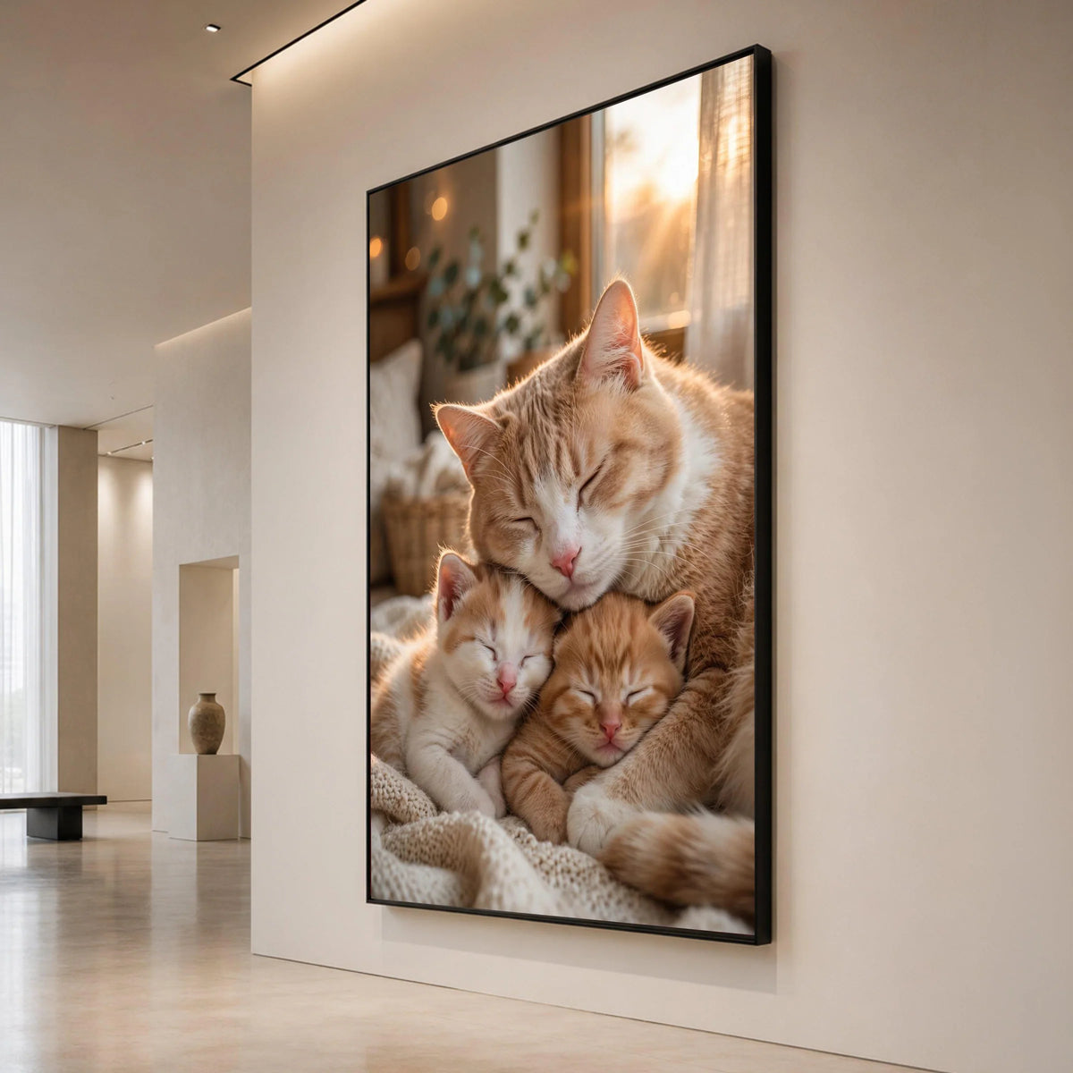 Cozy Cat Family, Sleeping Cats Canvas, Warm Home Decor, Adorable Pet Wall Art, Serene Animal Canvas, Ready to Hang Canvas Canvas Print Art