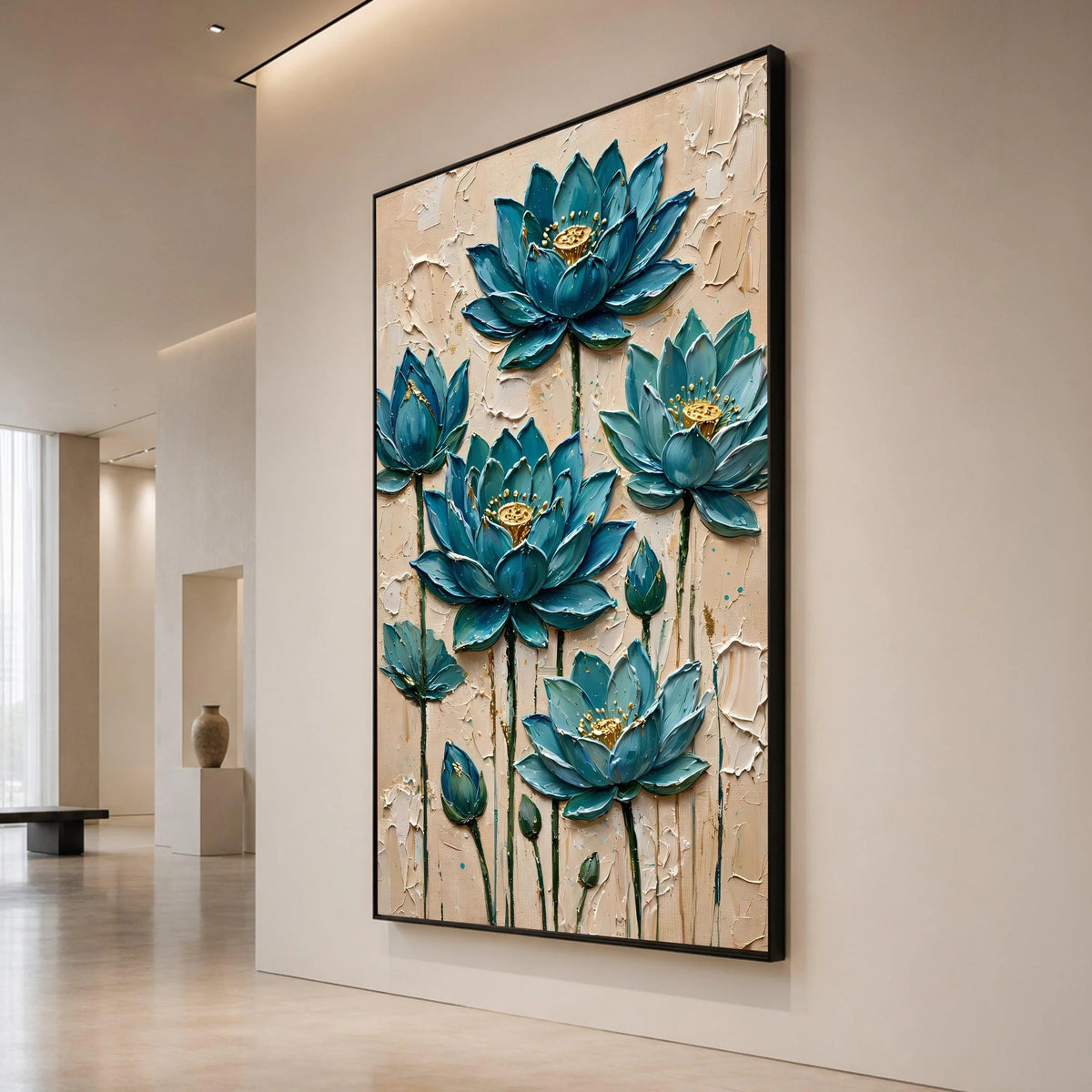 Blue Lotus Flowers Canvas Wall Art, Floral Botanical Canvas, Elegant Home Decoration, Nature Flower Print, Ready to Hang Canvas Print Art