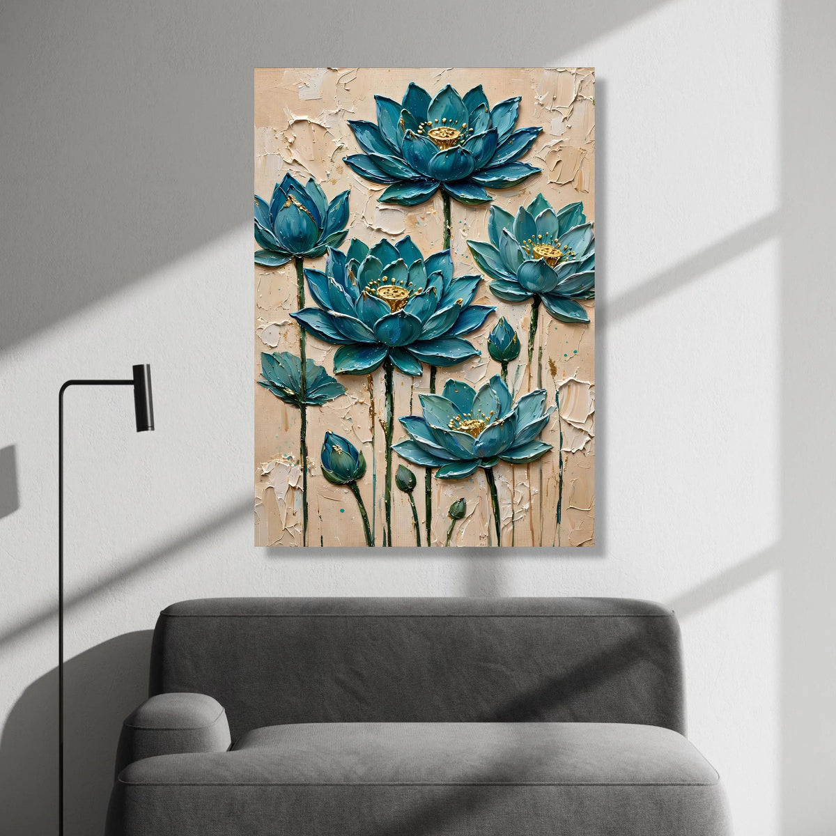 Blue Lotus Flowers Canvas Wall Art, Floral Botanical Canvas, Elegant Home Decoration, Nature Flower Print, Ready to Hang Canvas Print Art