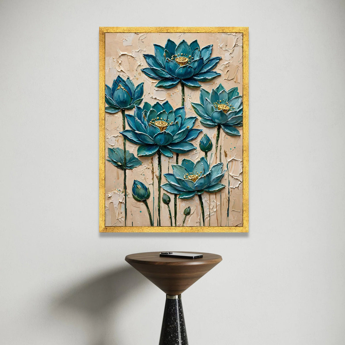 Blue Lotus Flowers Canvas Wall Art, Floral Botanical Canvas, Elegant Home Decoration, Nature Flower Print, Ready to Hang Canvas Print Art