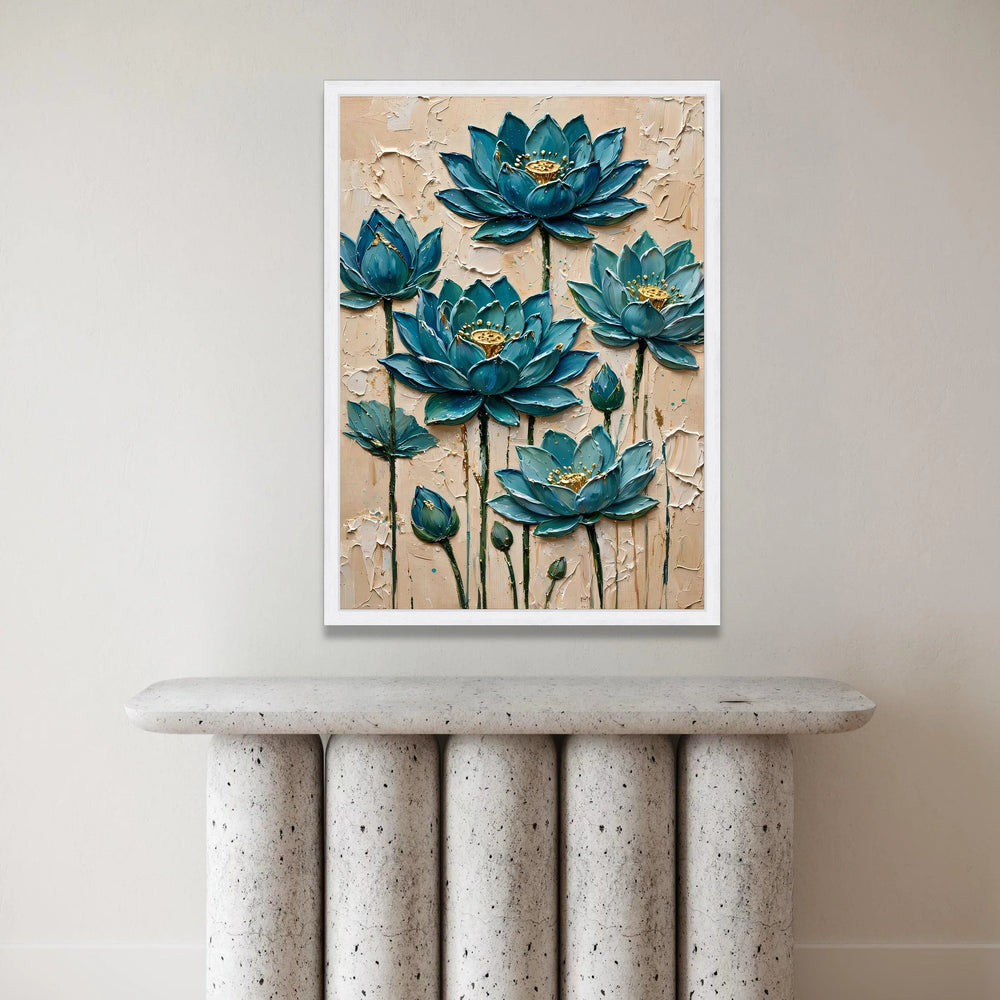 Blue Lotus Flowers Canvas Wall Art, Floral Botanical Canvas, Elegant Home Decoration, Nature Flower Print, Ready to Hang Canvas Print Art