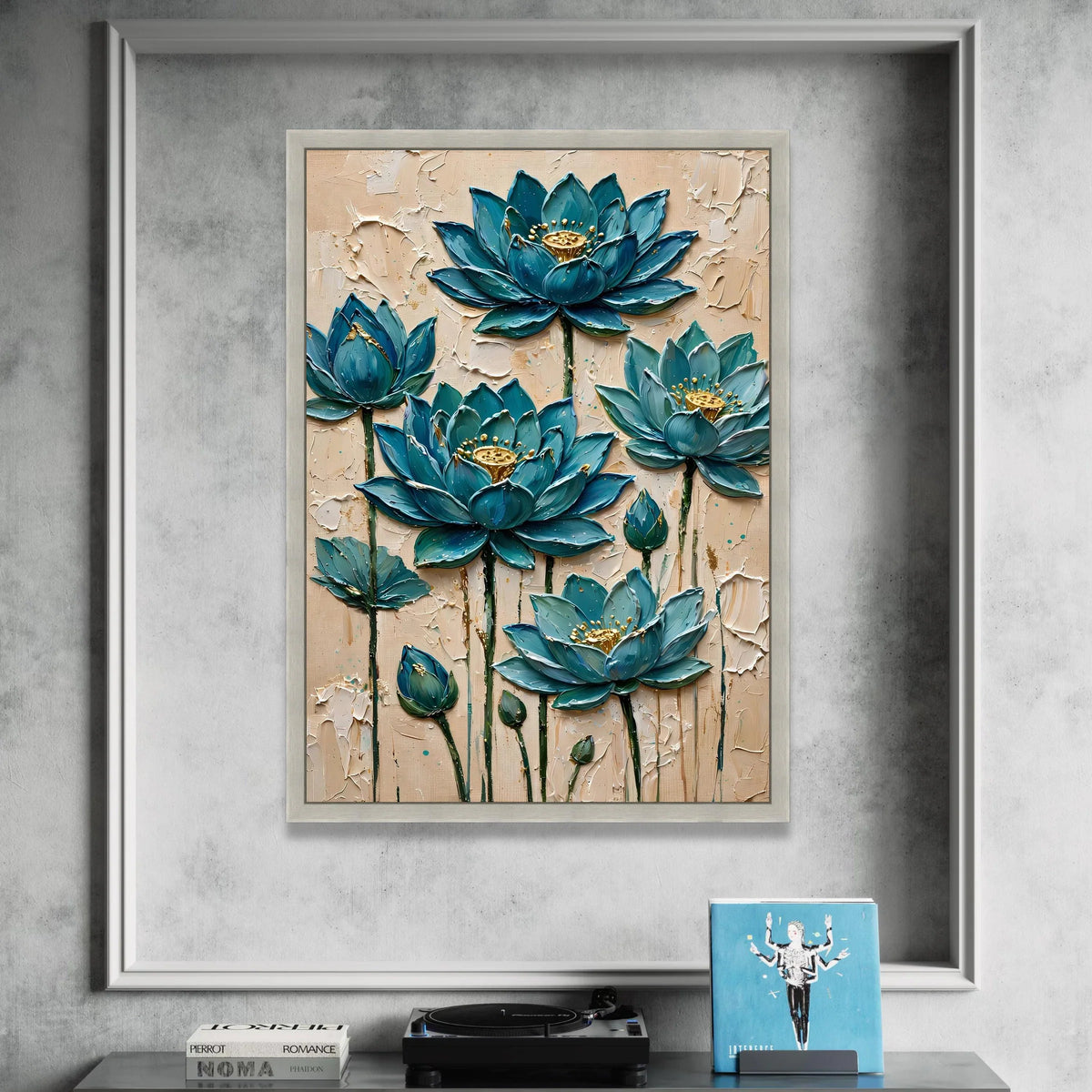 Blue Lotus Flowers Canvas Wall Art, Floral Botanical Canvas, Elegant Home Decoration, Nature Flower Print, Ready to Hang Canvas Print Art