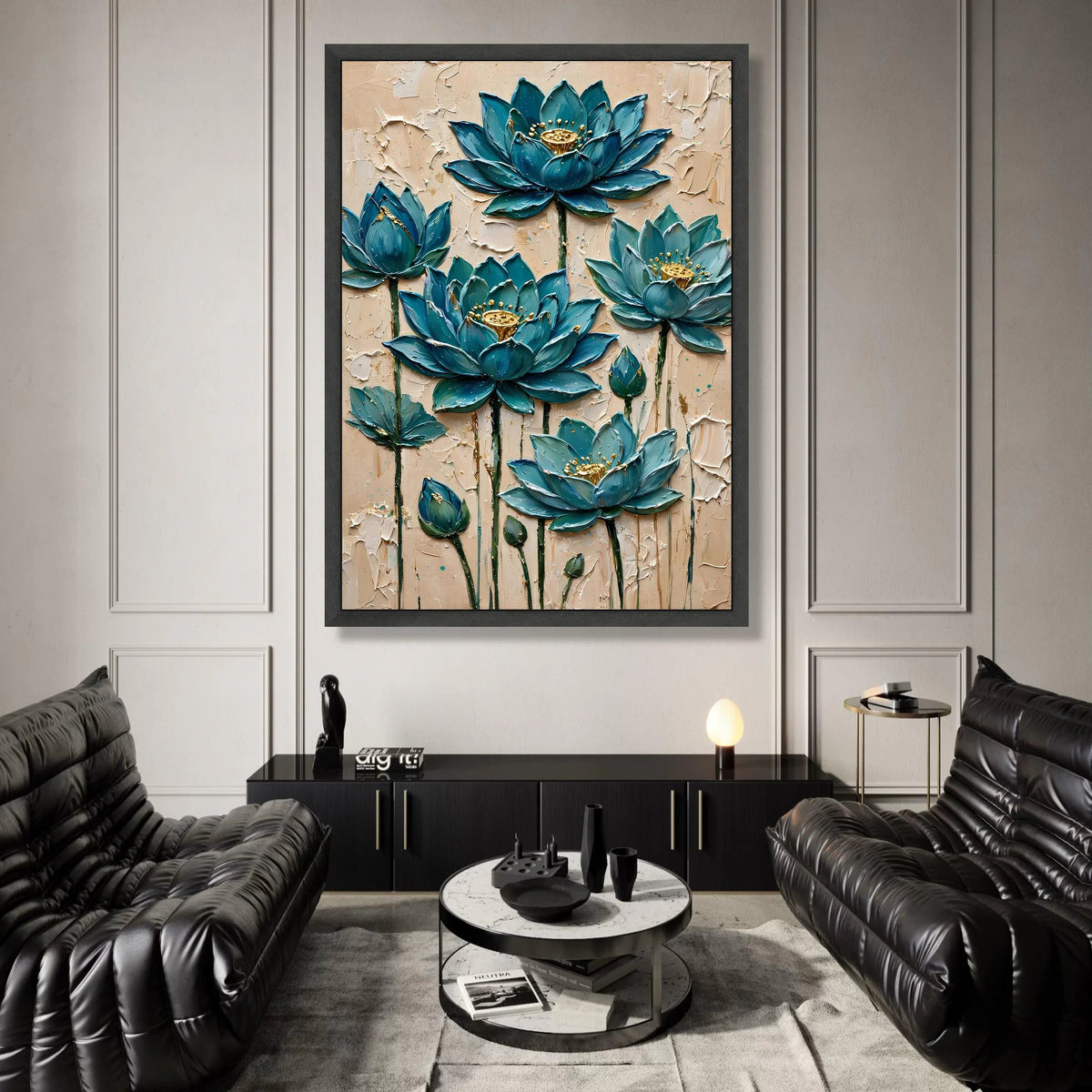 Blue Lotus Flowers Canvas Wall Art, Floral Botanical Canvas, Elegant Home Decoration, Nature Flower Print, Ready to Hang Canvas Print Art