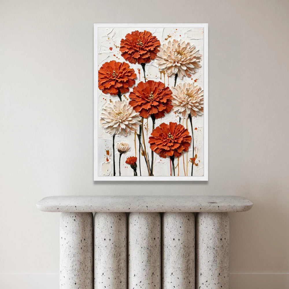 Vibrant Orange and Cream Flowers Canvas Wall Art, Modern Floral Canvas, Botanical Home Decor, Bold Flower Bouquet Painting, Canvas Print Art