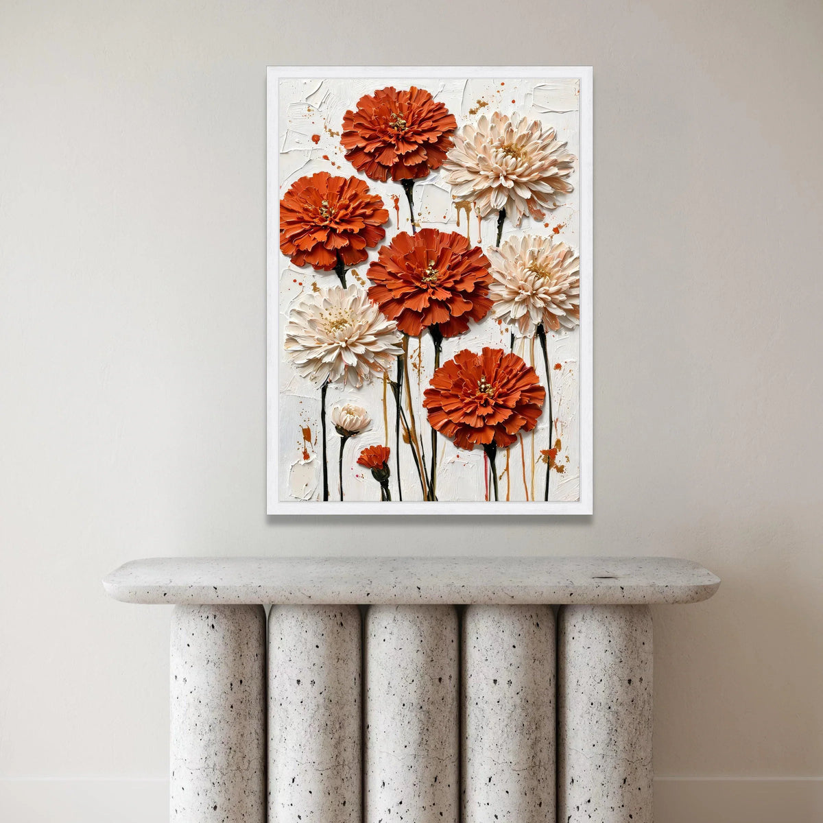 Vibrant Orange and Cream Flowers Canvas Wall Art, Modern Floral Canvas, Botanical Home Decor, Bold Flower Bouquet Painting, Canvas Print Art