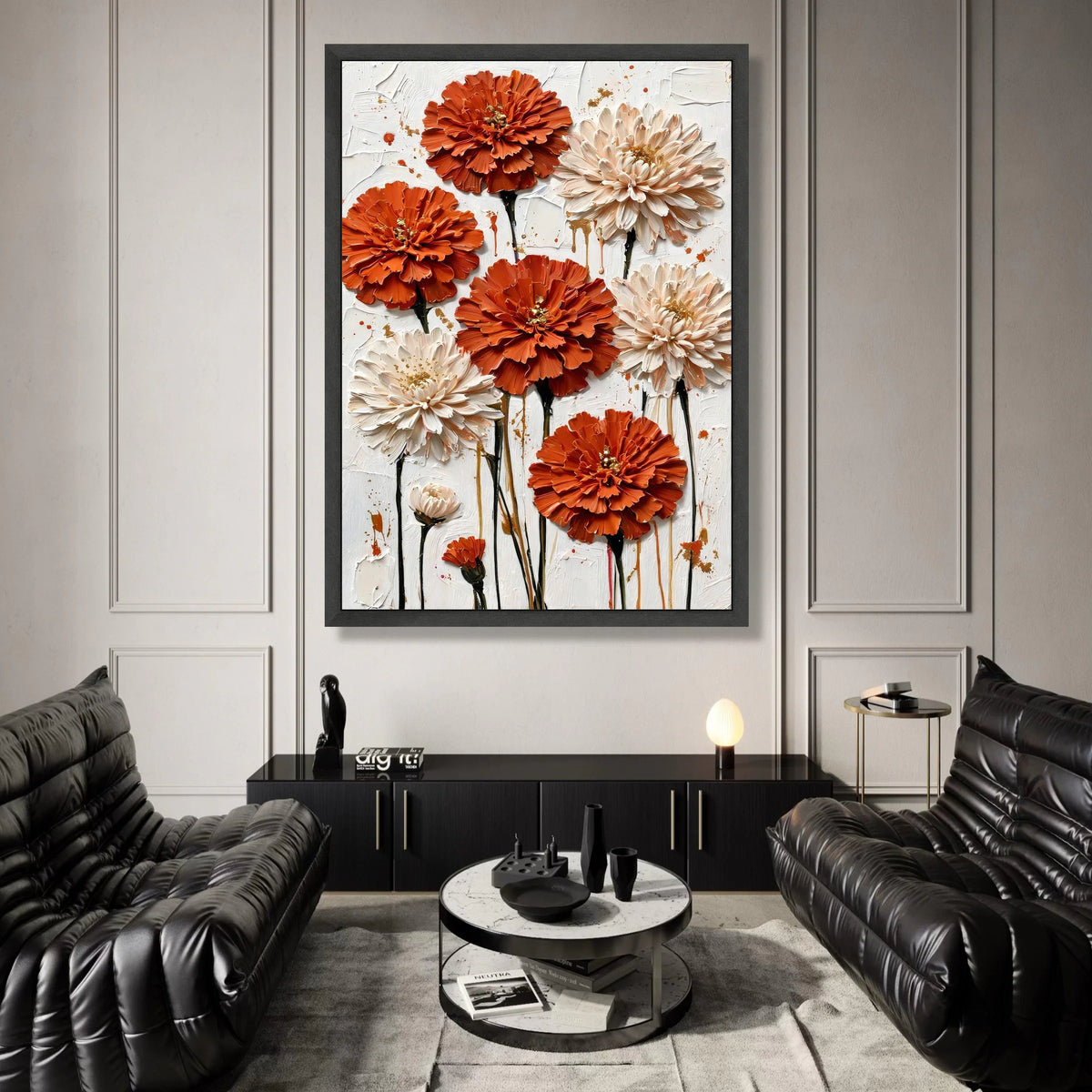 Vibrant Orange and Cream Flowers Canvas Wall Art, Modern Floral Canvas, Botanical Home Decor, Bold Flower Bouquet Painting, Canvas Print Art