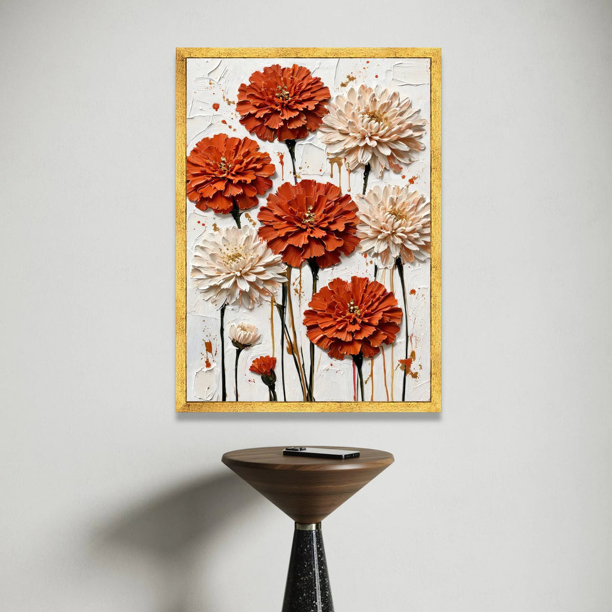 Vibrant Orange and Cream Flowers Canvas Wall Art, Modern Floral Canvas, Botanical Home Decor, Bold Flower Bouquet Painting, Canvas Print Art