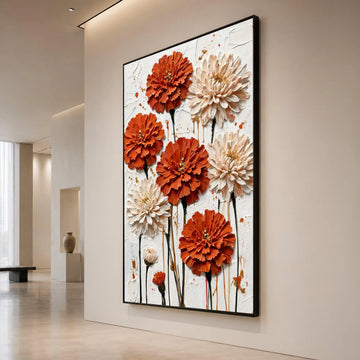 Vibrant Orange and Cream Flowers Canvas Wall Art, Modern Floral Canvas, Botanical Home Decor, Bold Flower Bouquet Painting, Canvas Print Art