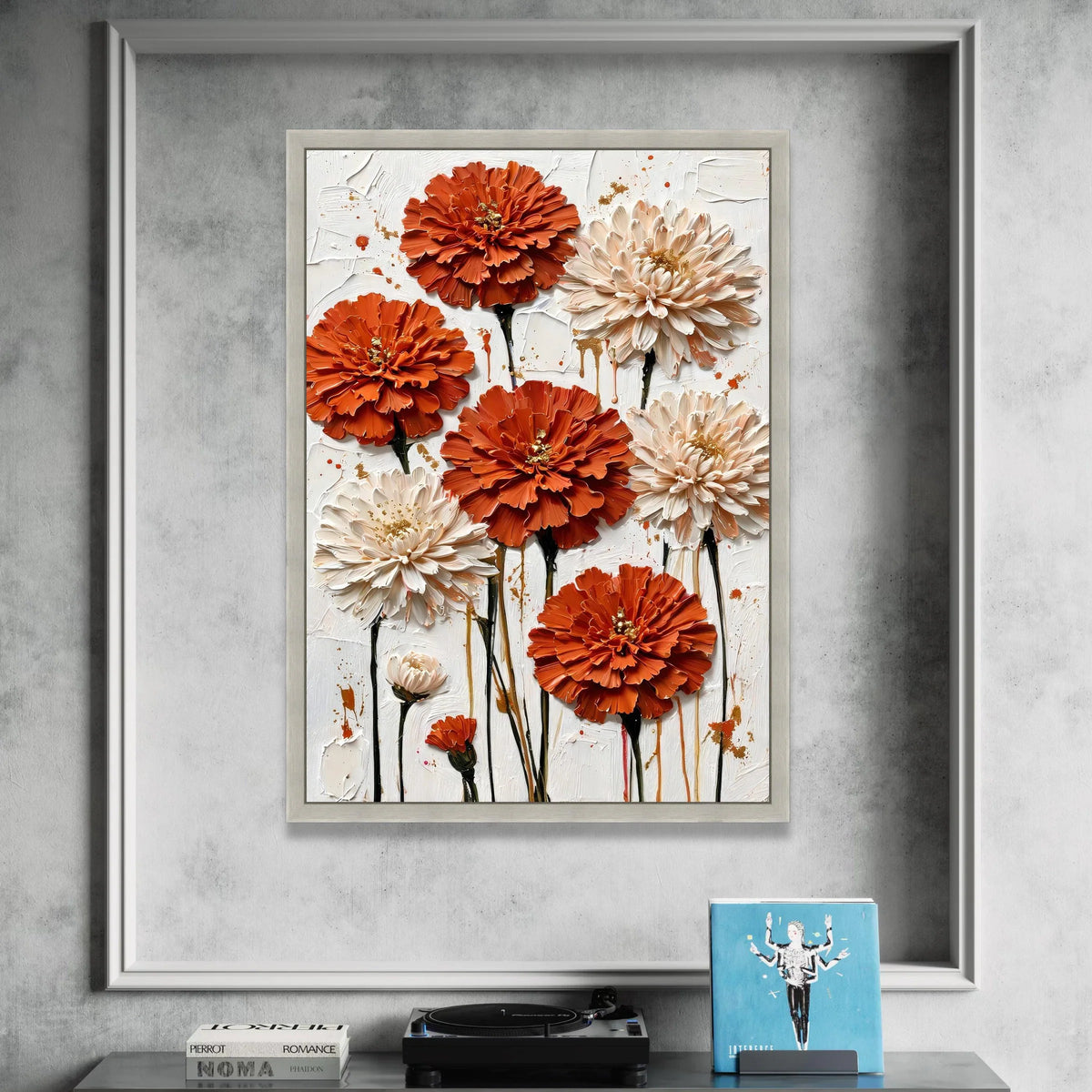 Vibrant Orange and Cream Flowers Canvas Wall Art, Modern Floral Canvas, Botanical Home Decor, Bold Flower Bouquet Painting, Canvas Print Art