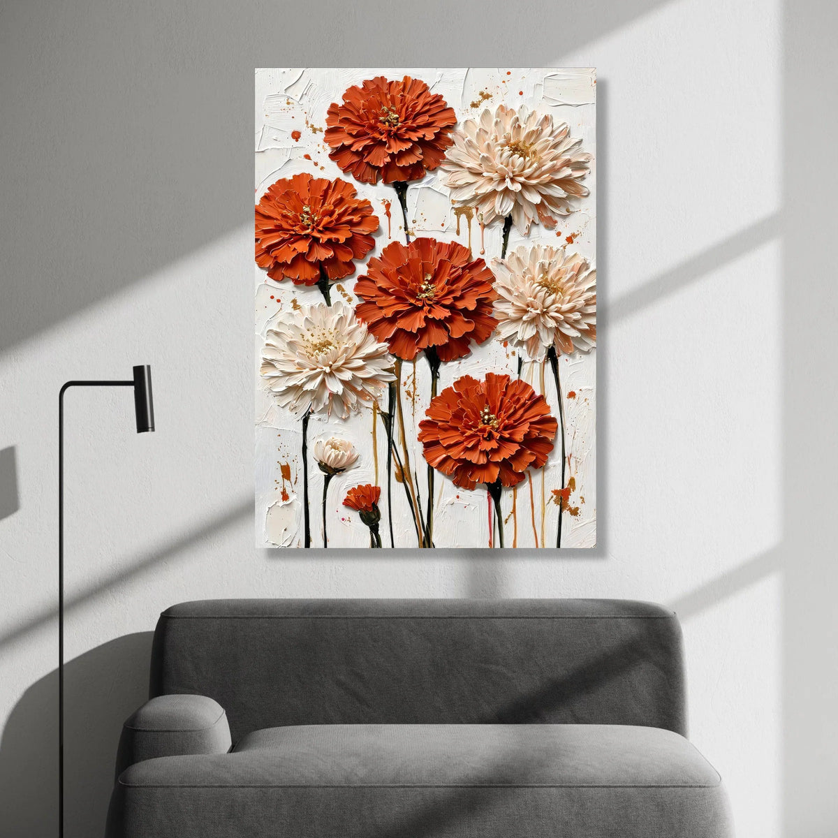 Vibrant Orange and Cream Flowers Canvas Wall Art, Modern Floral Canvas, Botanical Home Decor, Bold Flower Bouquet Painting, Canvas Print Art