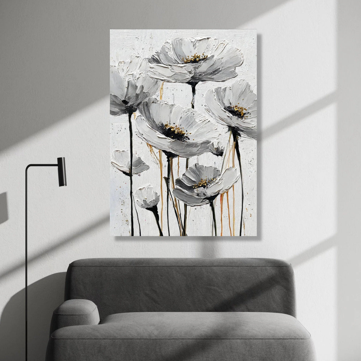 Elegant White Poppy Flowers Canvas, Floral Wall Art, Modern Garden Decor, Neutral Tone Canvas, Ready to Hang Home Canvas Print Art